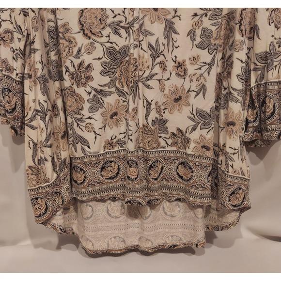 Lucky Brand Womens Paisley Multicolor 3/4 Sleeve Border Print Blouse Size 2XL - Picture 4 of 12